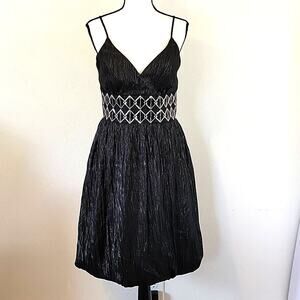 Joseph Ribkoff Y2K Baby Doll Dress Women's 10 Black Silver Sequin Festive Season